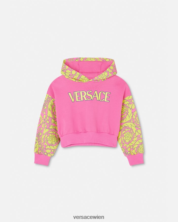 Rosa Kapuzenpullover mit Barocco-Silhouette Versace Kinder Kleidung 8N4XJD1930