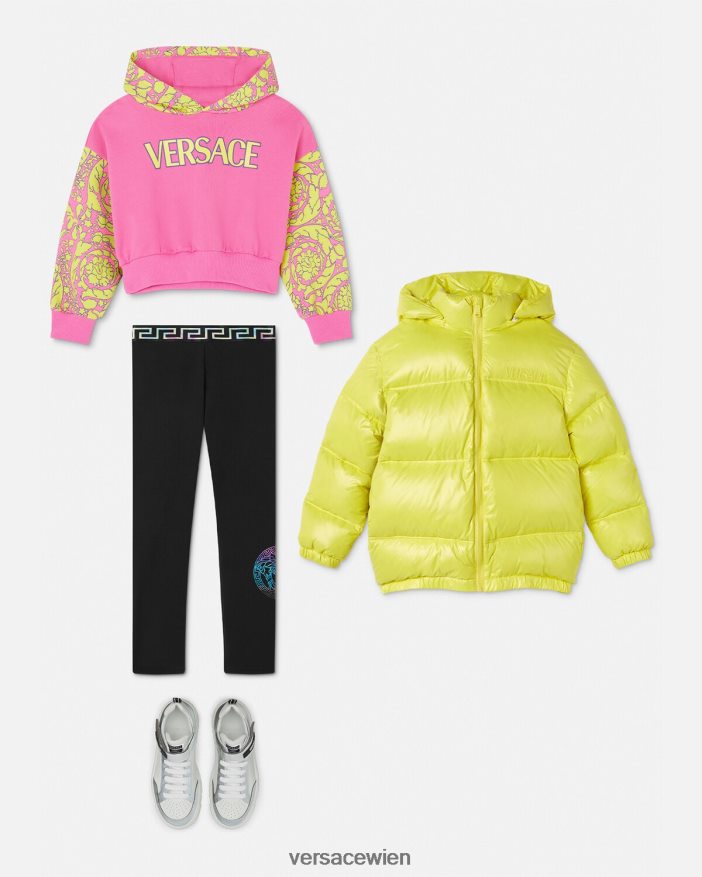 Rosa Kapuzenpullover mit Barocco-Silhouette Versace Kinder Kleidung 8N4XJD1930