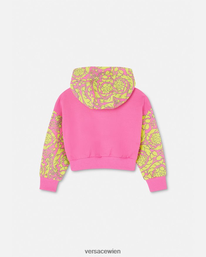Rosa Kapuzenpullover mit Barocco-Silhouette Versace Kinder Kleidung 8N4XJD1930