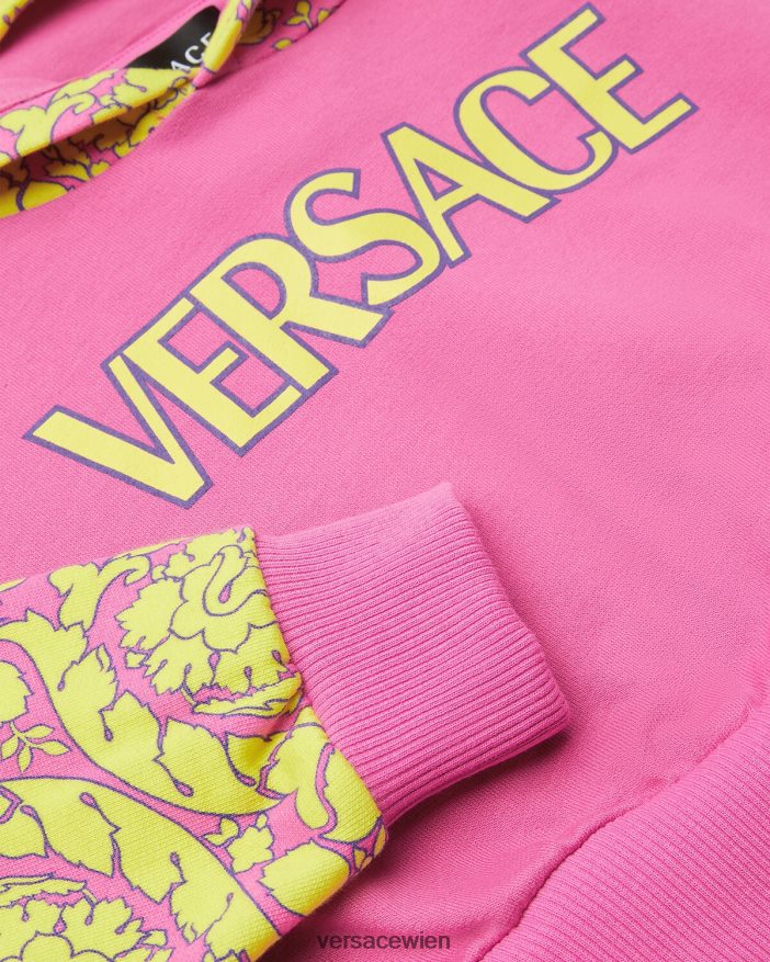 Rosa Kapuzenpullover mit Barocco-Silhouette Versace Kinder Kleidung 8N4XJD1930