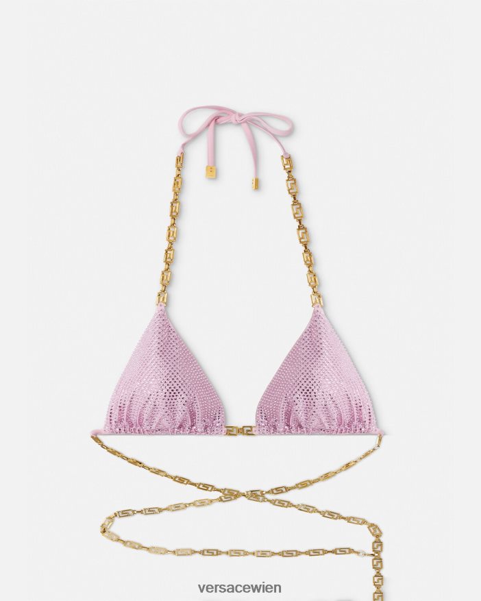 Rosa Kristall-Bikinioberteil im Greca-Stil Versace Frauen Unterwäsche und Strandbekleidung 8N4XJD1125