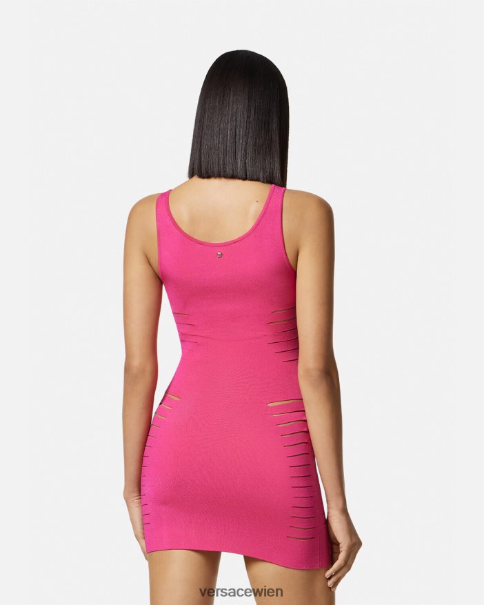 Rosa Minikleid aus geschlitztem Strick Versace Frauen Kleidung 8N4XJD47