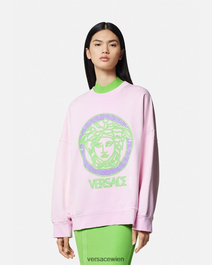 Rosa Sweatshirt im Used-Look mit Medusa-Logo Versace Frauen Kleidung 8N4XJD132