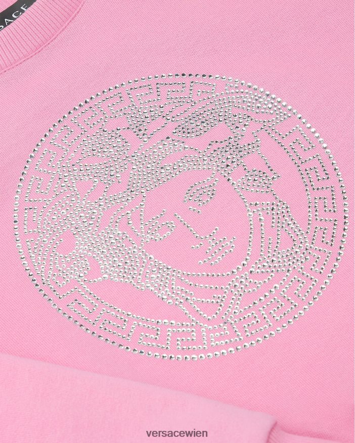 Rosa Sweatshirt mit Kristallmedusa Versace Kinder Kleidung 8N4XJD2001