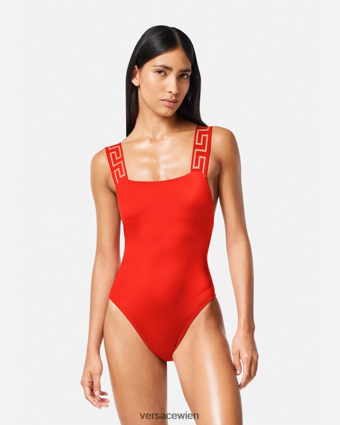 Rot Einteiliger Badeanzug mit Greca-Bordüre Versace Frauen Unterwäsche und Strandbekleidung 8N4XJD1159