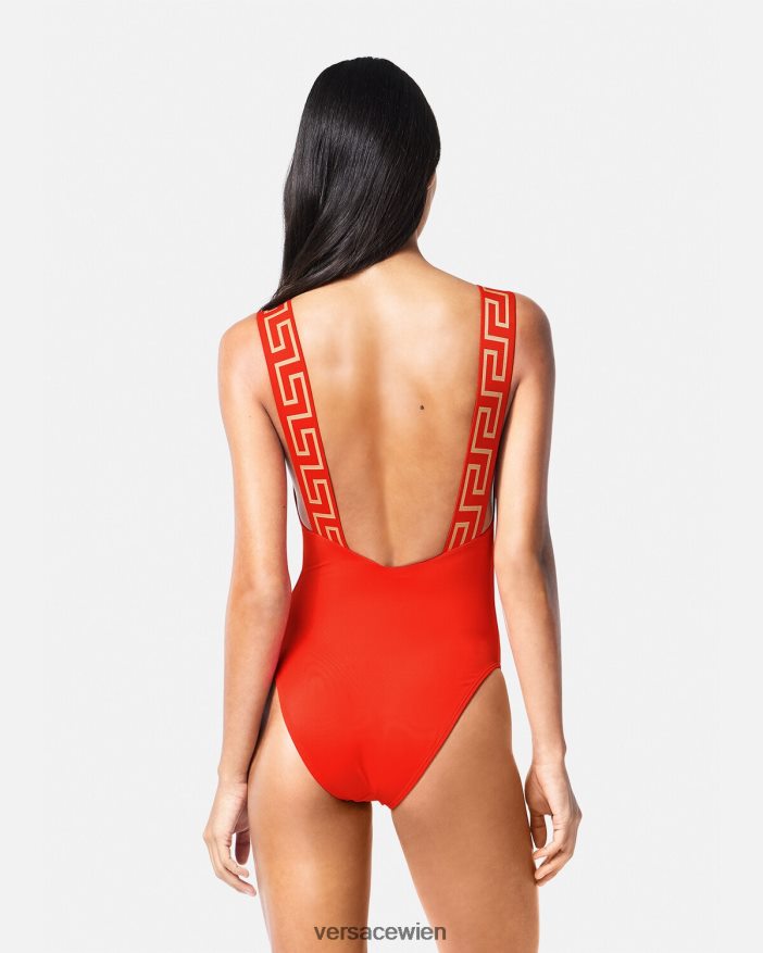 Rot Einteiliger Badeanzug mit Greca-Bordüre Versace Frauen Unterwäsche und Strandbekleidung 8N4XJD1159