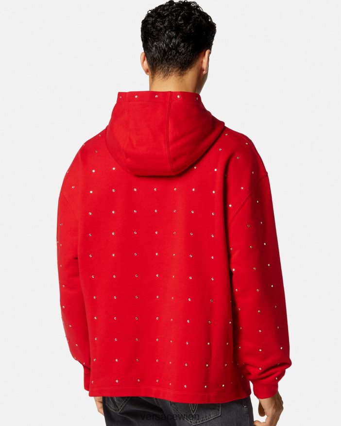 Rot Kapuzenpullover mit barockem Kristallgitter Versace Männer Kleidung 8N4XJD1421