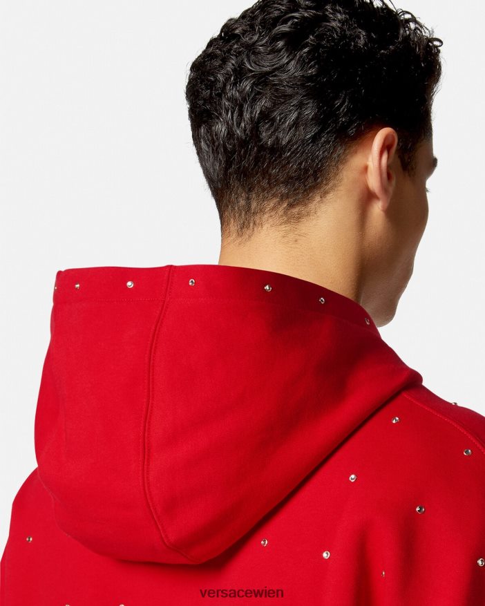 Rot Kapuzenpullover mit barockem Kristallgitter Versace Männer Kleidung 8N4XJD1421