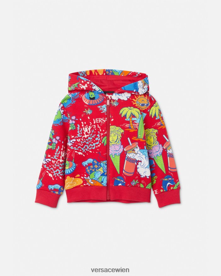 Rot Medusa Sunnies Baby-Kapuzenpullover mit Reißverschluss Versace Kinder Kleidung 8N4XJD1927