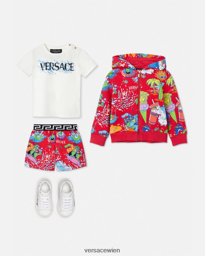 Rot Medusa Sunnies Baby-Kapuzenpullover mit Reißverschluss Versace Kinder Kleidung 8N4XJD1927