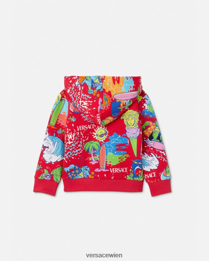 Rot Medusa Sunnies Baby-Kapuzenpullover mit Reißverschluss Versace Kinder Kleidung 8N4XJD1927