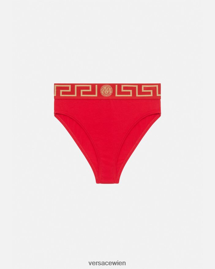 Rot Slip mit hohem Beinausschnitt und Greca-Bordüre Versace Frauen Unterwäsche und Strandbekleidung 8N4XJD1054