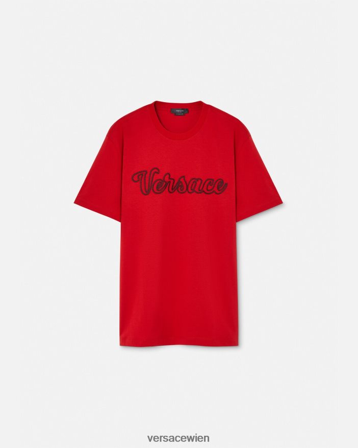 Rot T-Shirt mit aufgesticktem College-Logo Versace Männer Kleidung 8N4XJD1405
