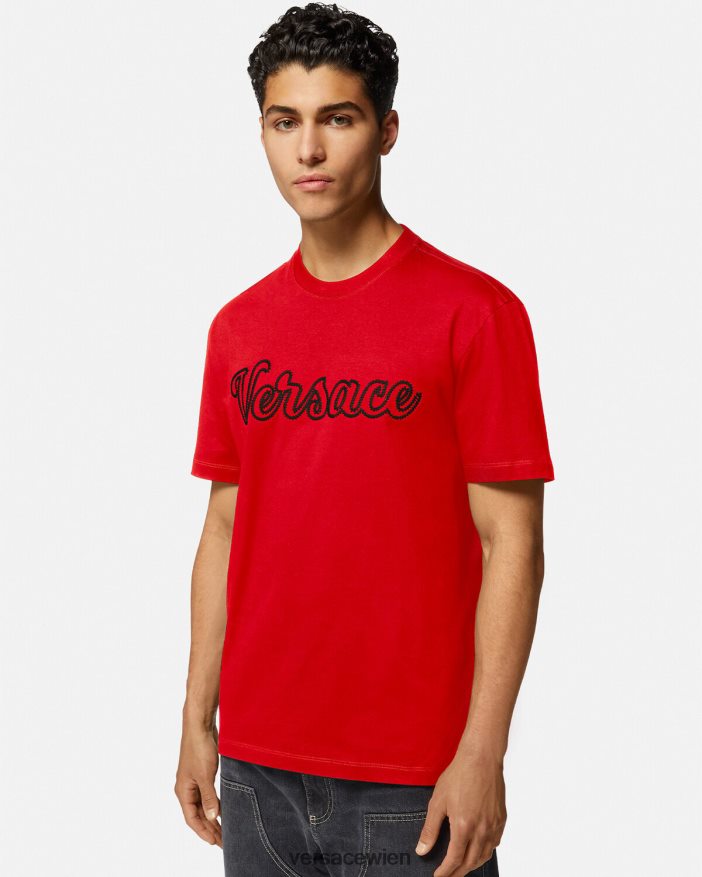 Rot T-Shirt mit aufgesticktem College-Logo Versace Männer Kleidung 8N4XJD1405