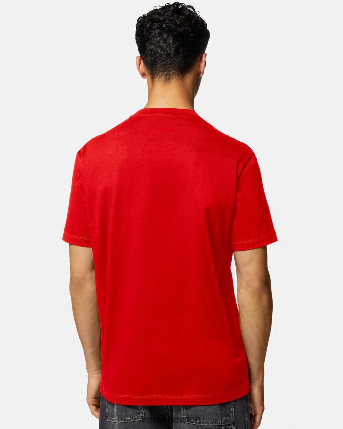 Rot T-Shirt mit aufgesticktem College-Logo Versace Männer Kleidung 8N4XJD1405