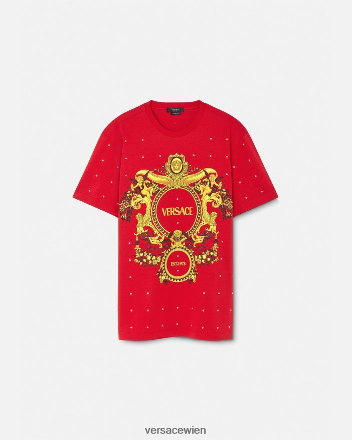 Rot T-Shirt mit barockem Kristallgitter Versace Männer Kleidung 8N4XJD1401