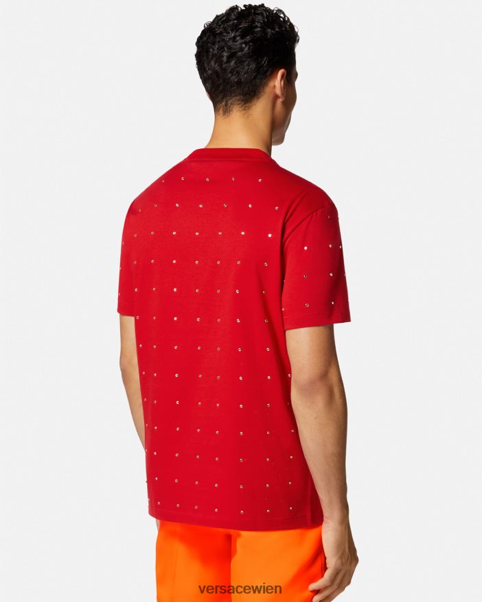 Rot T-Shirt mit barockem Kristallgitter Versace Männer Kleidung 8N4XJD1401
