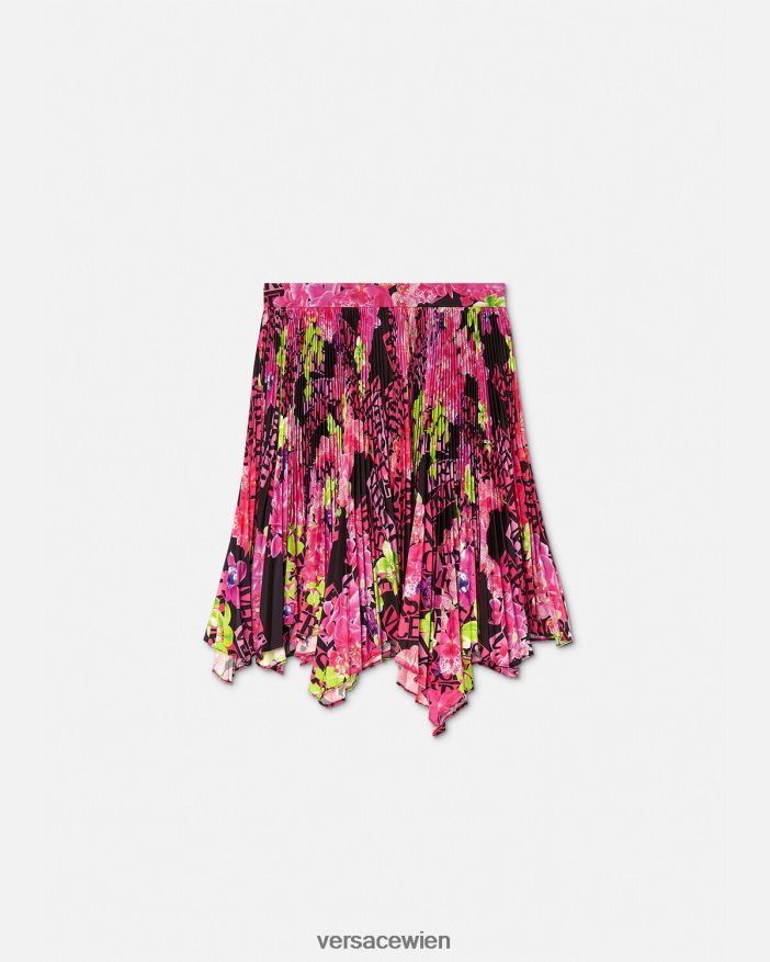 Schwarz  Druck Faltenrock mit Logo-Orchidee Versace Frauen Kleidung 8N4XJD183