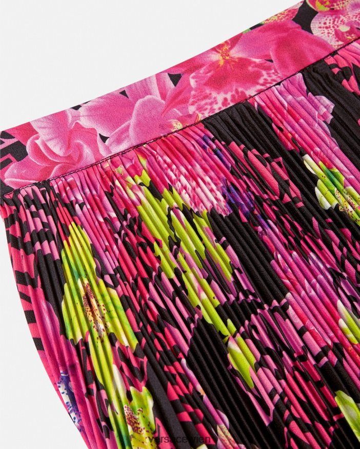 Schwarz  Druck Faltenrock mit Logo-Orchidee Versace Frauen Kleidung 8N4XJD183