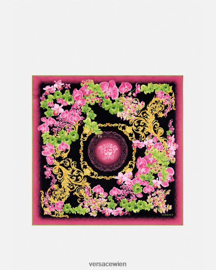Schwarz  Druck Großes Seidenfoulard mit Medusa-Orchidee Versace Frauen Zubehör 8N4XJD929