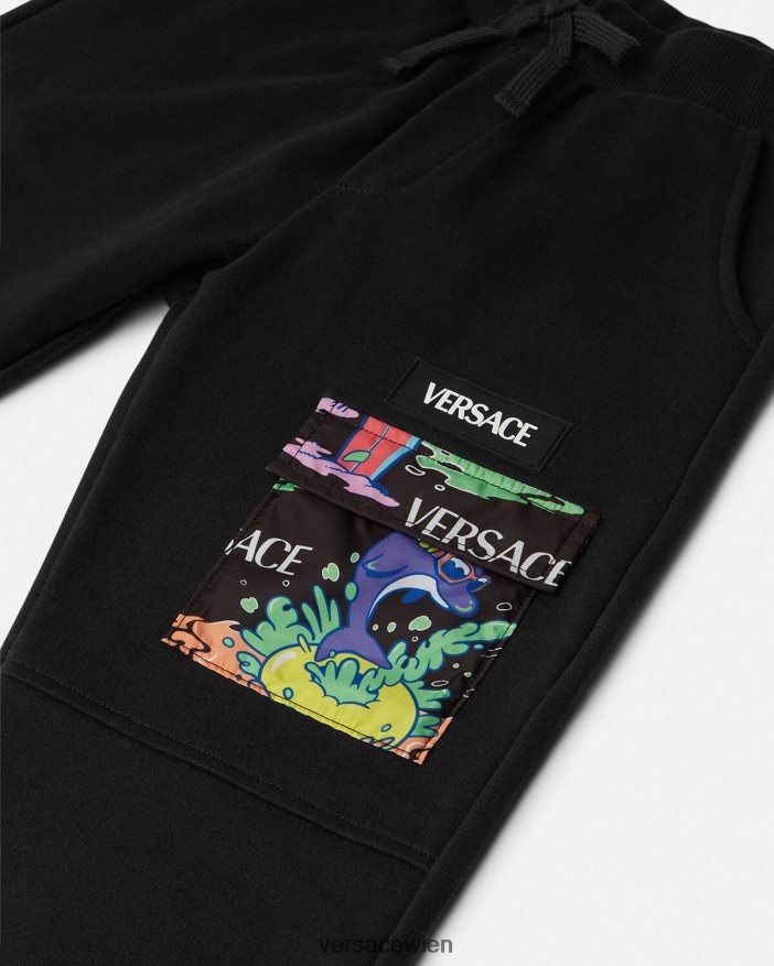 Schwarz  Druck Jogginghose mit Medusa-Sonnenbrille Versace Kinder Kleidung 8N4XJD2137