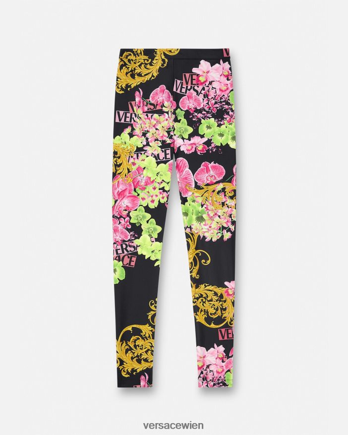 Schwarz  Druck Leggings mit Medusa-Orchidee Versace Frauen Kleidung 8N4XJD221