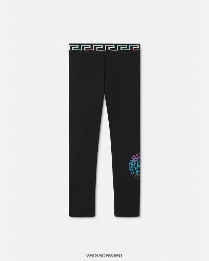 Schwarz  Druck Medusa-Greca-Leggings Versace Kinder Kleidung 8N4XJD1945