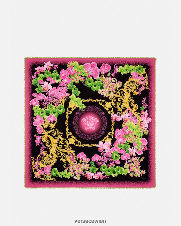 Schwarz  Druck Seidenschal mit Medusa-Orchidee Versace Frauen Zubehör 8N4XJD931