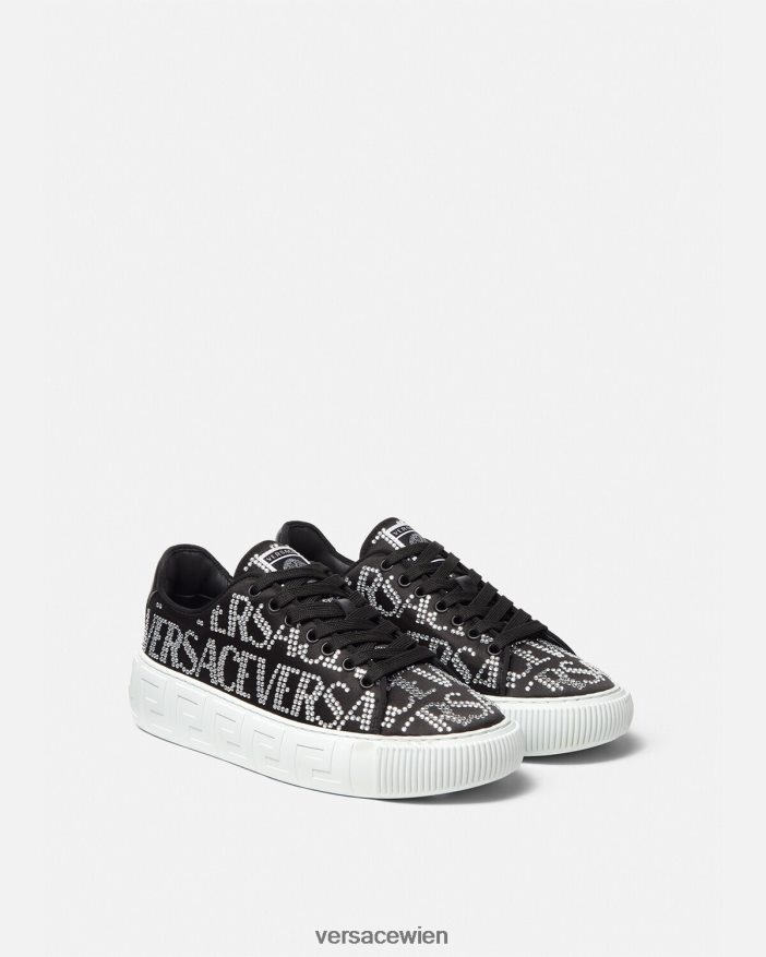 Schwarz Allover-Greca-Sneaker mit Kristallen Versace Frauen Schuh 8N4XJD498