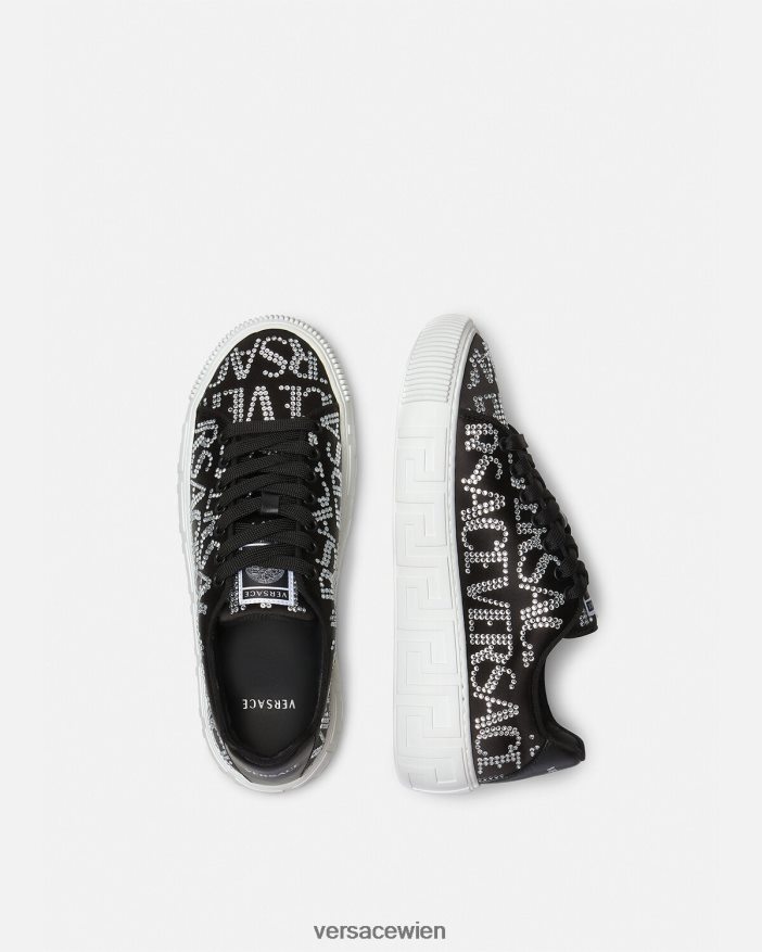 Schwarz Allover-Greca-Sneaker mit Kristallen Versace Frauen Schuh 8N4XJD498