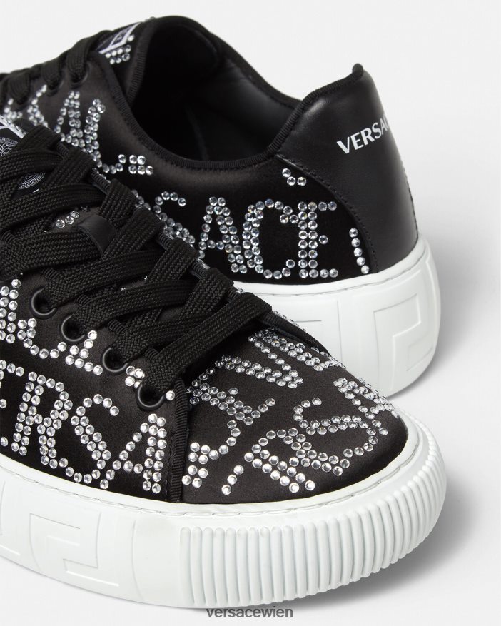 Schwarz Allover-Greca-Sneaker mit Kristallen Versace Frauen Schuh 8N4XJD498