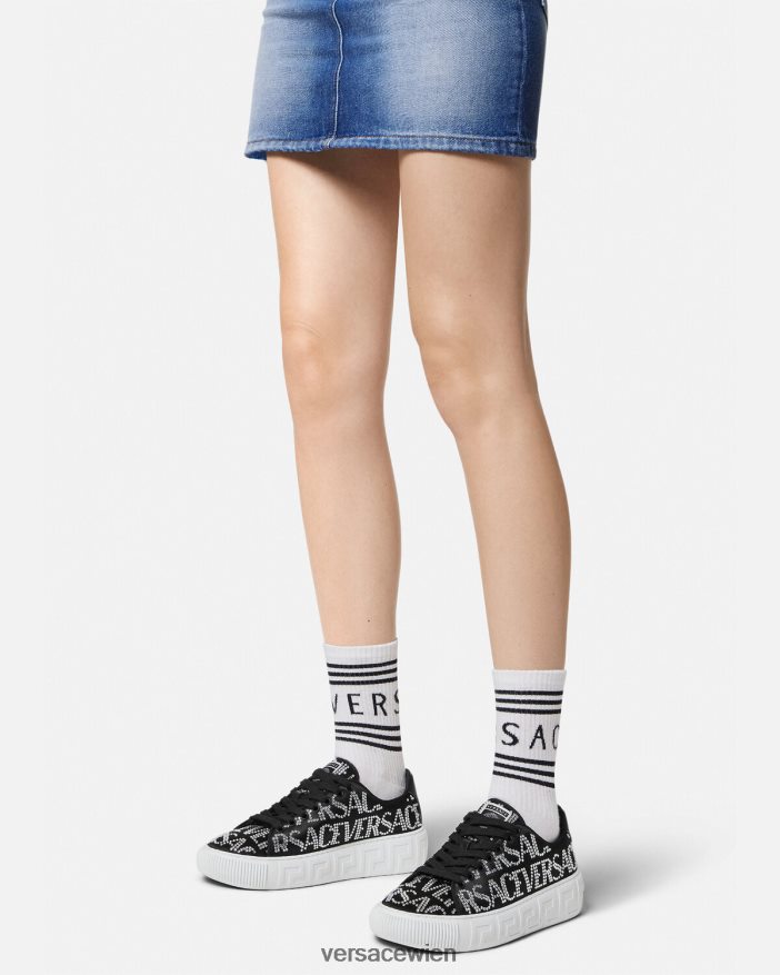 Schwarz Allover-Greca-Sneaker mit Kristallen Versace Frauen Schuh 8N4XJD498