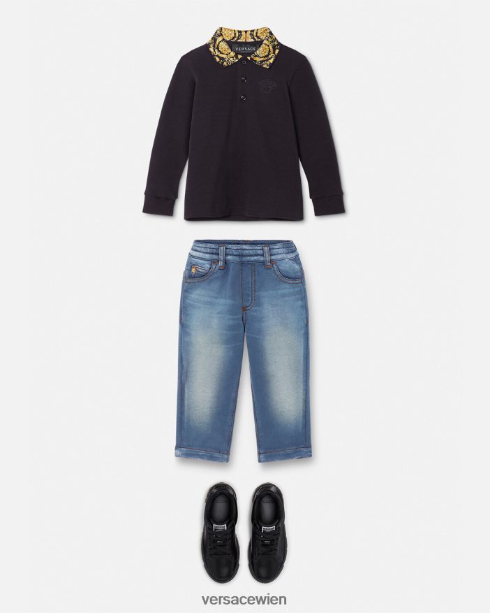 Schwarz Baby-Poloshirt im Barocco-Stil Versace Kinder Kleidung 8N4XJD1902