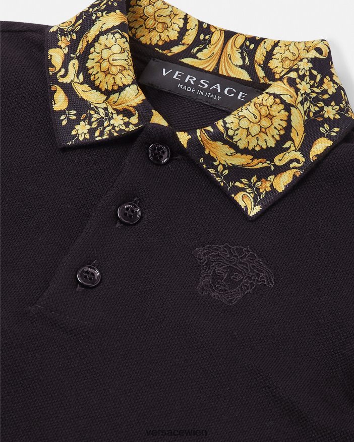 Schwarz Baby-Poloshirt im Barocco-Stil Versace Kinder Kleidung 8N4XJD1902