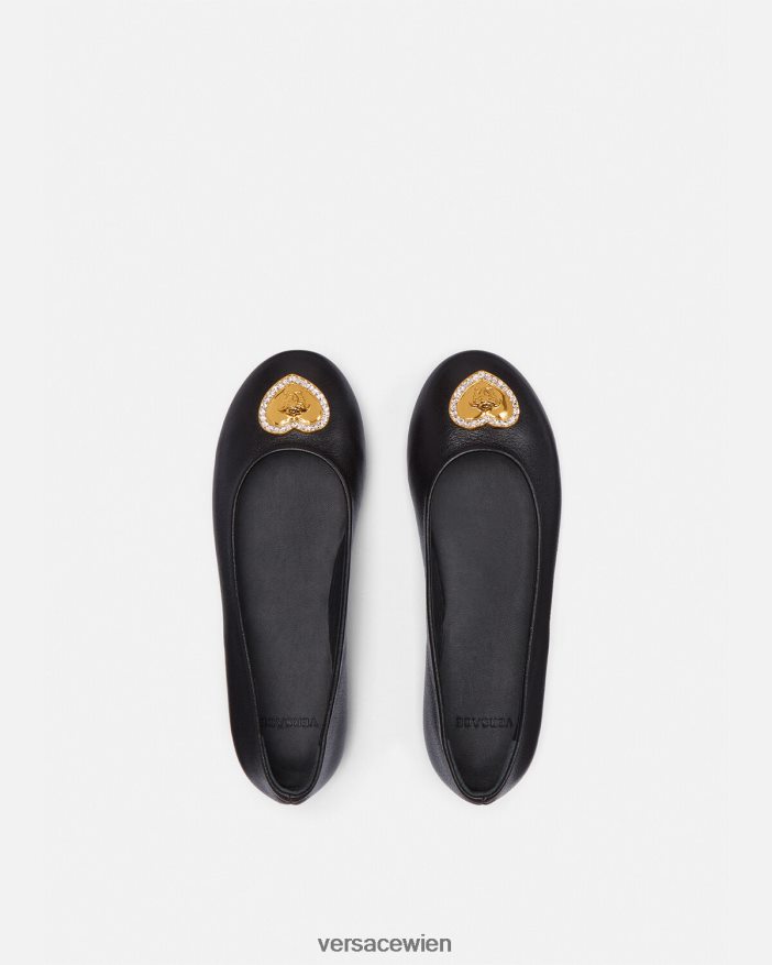 Schwarz Ballerinas mit Kristallherz und Medusa Versace Kinder Schuh 8N4XJD2032