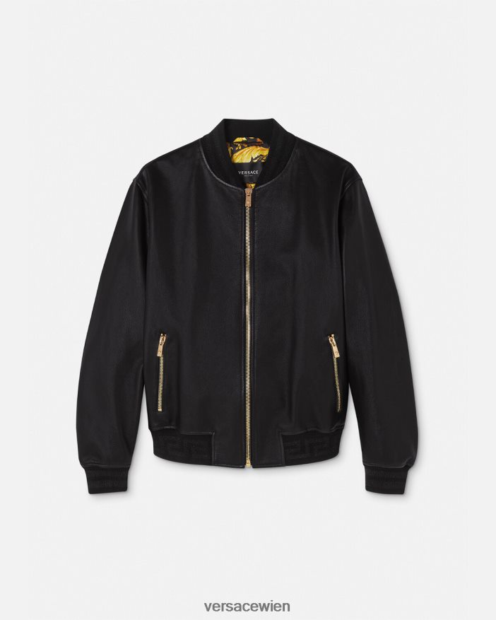 Schwarz Bomberjacke aus Greca-Leder Versace Männer Kleidung 8N4XJD1225