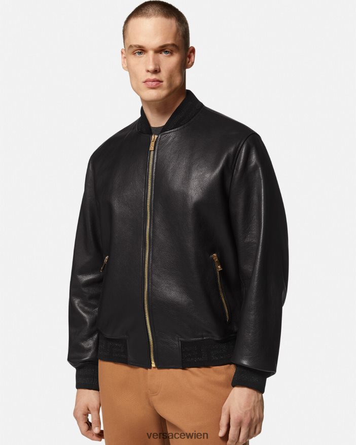 Schwarz Bomberjacke aus Greca-Leder Versace Männer Kleidung 8N4XJD1225