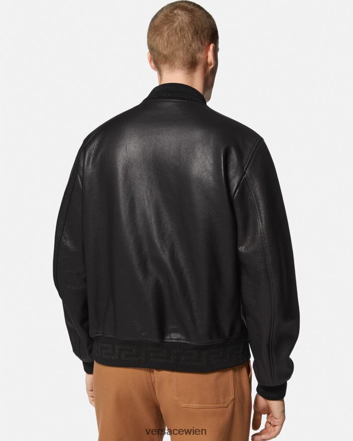 Schwarz Bomberjacke aus Greca-Leder Versace Männer Kleidung 8N4XJD1225