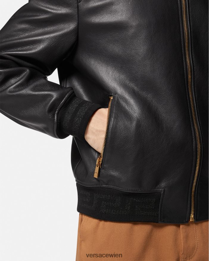 Schwarz Bomberjacke aus Greca-Leder Versace Männer Kleidung 8N4XJD1225