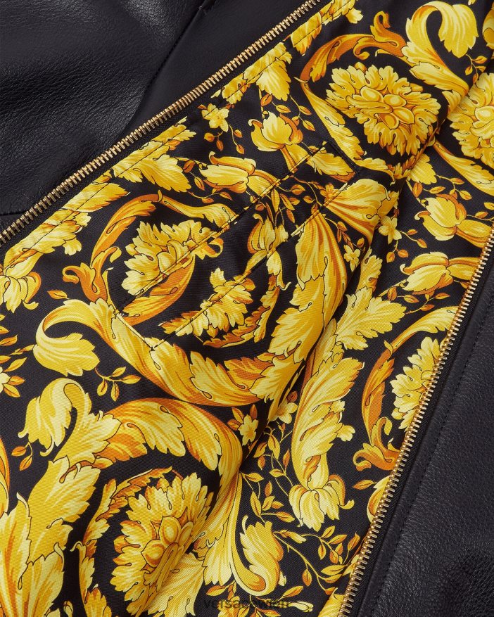 Schwarz Bomberjacke aus Greca-Leder Versace Männer Kleidung 8N4XJD1225