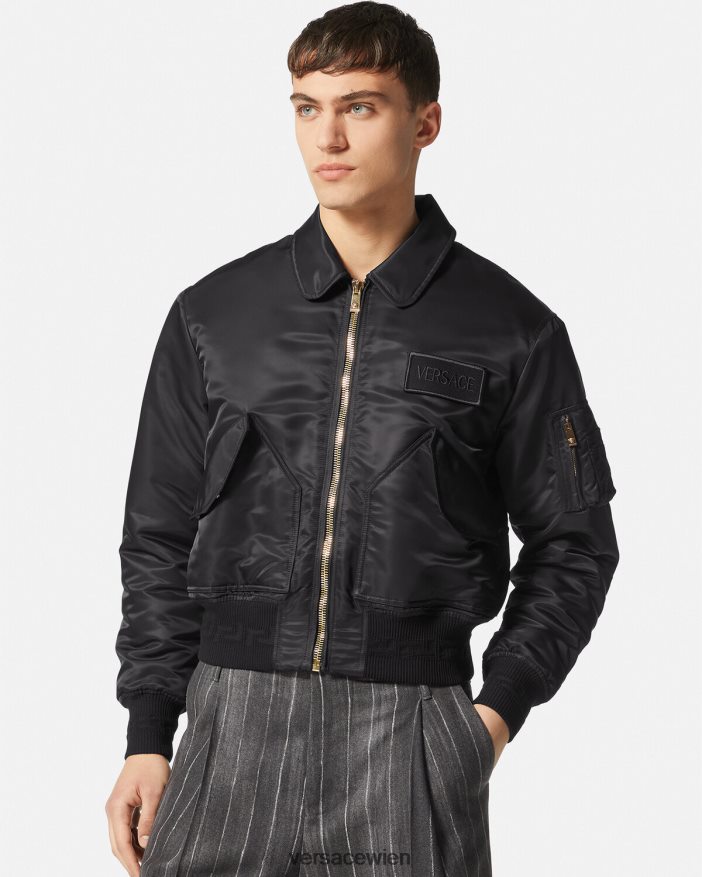 Schwarz Bomberjacke mit Logo-Patch Versace Männer Kleidung 8N4XJD1250