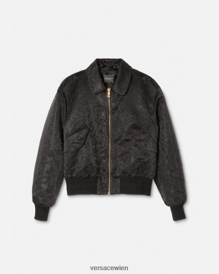 Schwarz Bomberjacke mit verzierter Barocco-Silhouette Versace Männer Kleidung 8N4XJD1226