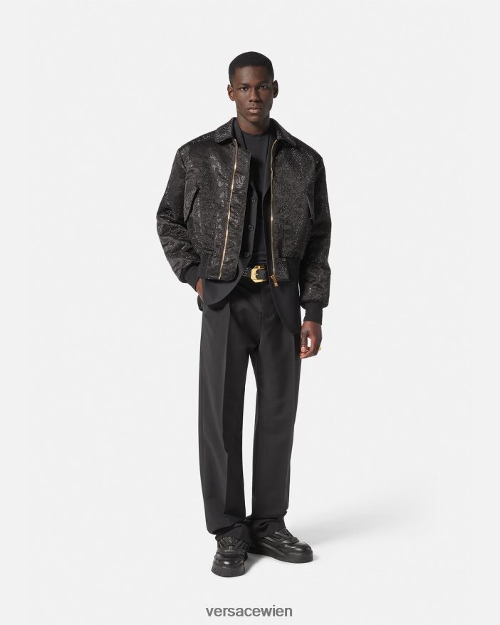 Schwarz Bomberjacke mit verzierter Barocco-Silhouette Versace Männer Kleidung 8N4XJD1226