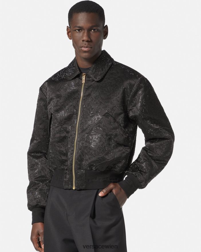 Schwarz Bomberjacke mit verzierter Barocco-Silhouette Versace Männer Kleidung 8N4XJD1226