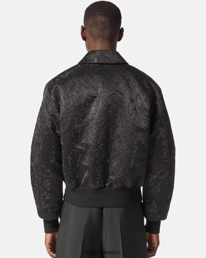 Schwarz Bomberjacke mit verzierter Barocco-Silhouette Versace Männer Kleidung 8N4XJD1226