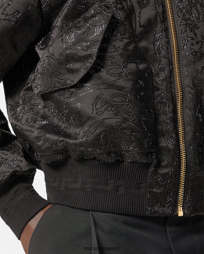 Schwarz Bomberjacke mit verzierter Barocco-Silhouette Versace Männer Kleidung 8N4XJD1226