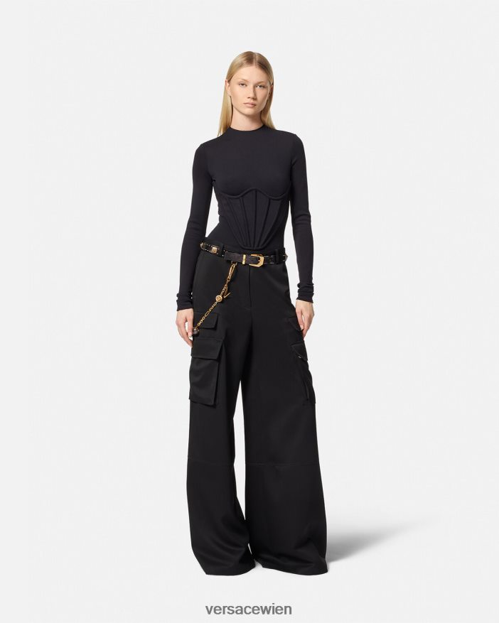 Schwarz Cargohose mit Logo Versace Frauen Kleidung 8N4XJD201