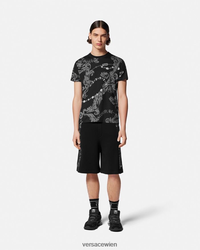Schwarz Chain-Couture-Sweatshorts Versace Männer Kleidung 8N4XJD2441