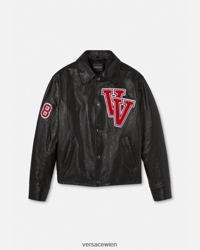 Schwarz College-Lederjacke Versace Männer Kleidung 8N4XJD1258