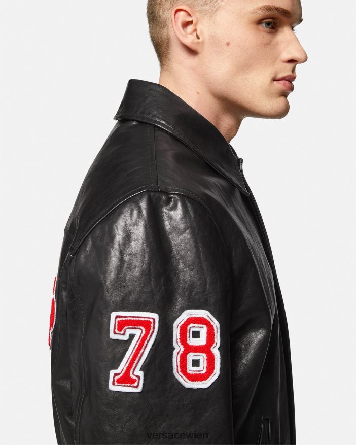Schwarz College-Lederjacke Versace Männer Kleidung 8N4XJD1258